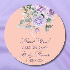 Lilac Peach Floral Baby Shower Thank You Runder Aufkleber