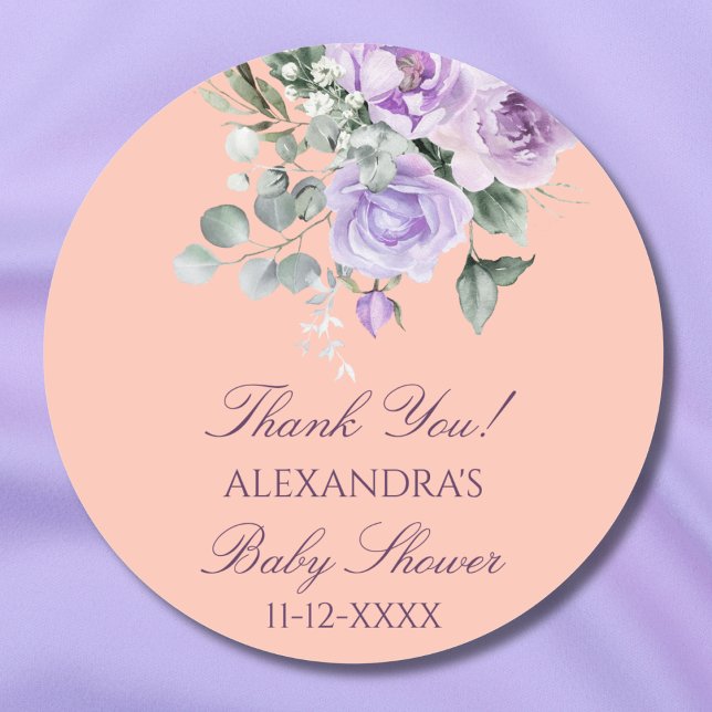 Lilac Peach Floral Baby Shower Thank You Runder Aufkleber (Von Creator hochgeladen)