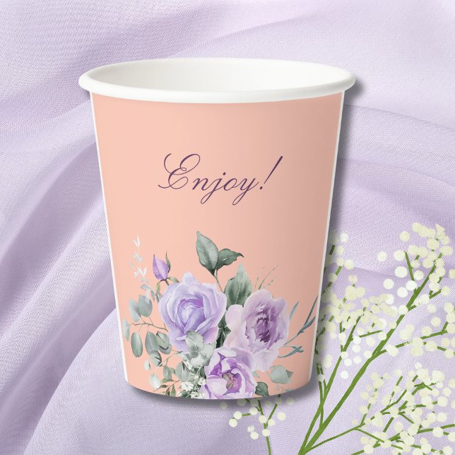 Lilac Peach Floral Peony Bridal Shower Pappbecher (Von Creator hochgeladen)