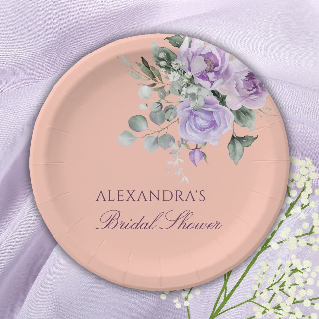 Lilac Peach Floral Peony Bridal Shower Pappteller (Von Creator hochgeladen)