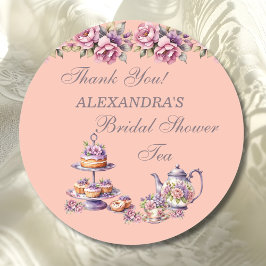Lilac Peach Floral Tea Party Bridal Shower Favor Runder Aufkleber