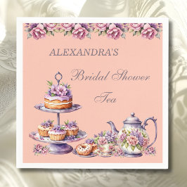 Lilac Peach Floral Tea Party Bridal Shower Serviette