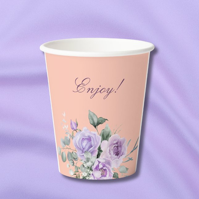 Lilac Peach Peony Floral Baby Shower Pappbecher (Von Creator hochgeladen)