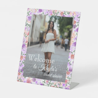 Lilac Peach Rose Border Bridal Shower Welcome Sign Sockelschild