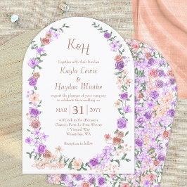 Lilac & Peach Rose Garden Arches Canopy Wedding Einladung