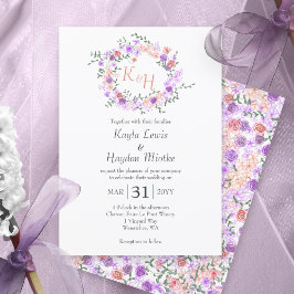 Lilac & Peach Rose Wreath Wedding Einladung