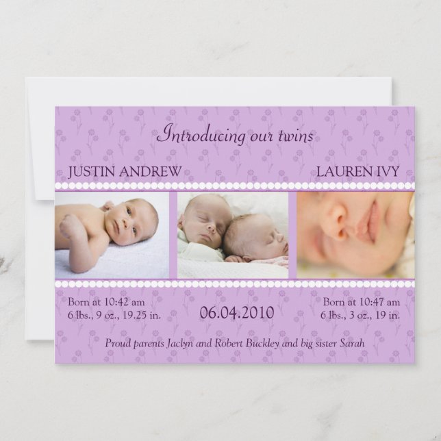 Lilac Pearl Twins Ankündigung (Vorderseite)