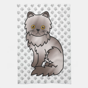 Lilac Persian Niedlich Cartoon Cat Illustration Geschirrtuch