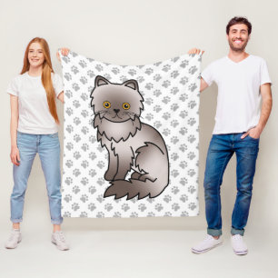 Lilac Persian Niedlich Cartoon Cat & Paws Fleecedecke
