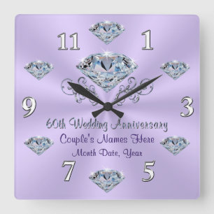 Lilac Personalisiert Diamond Jubiläumsgeschenkuhr Quadratische Wanduhr