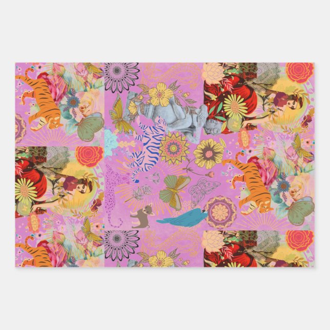 Lilac Pink Boho Whimsical Botanical Flora Geschenkpapier Set (Vorderseite)