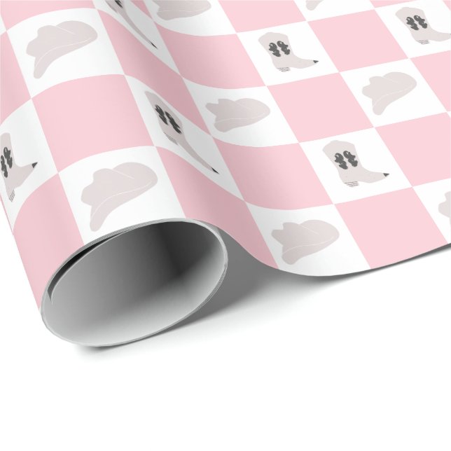 Lilac Pink Checkered Cowgirl Rodeo Muster Geschenkpapier (Rolleneckpunkt)