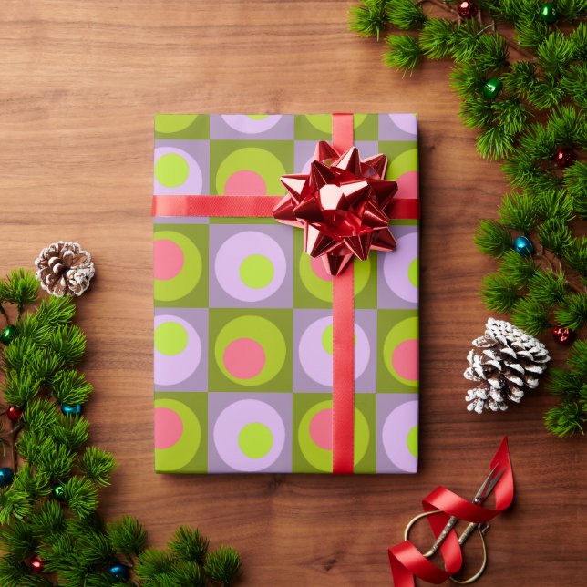 Lilac Pink Green Square Dot Geometric Gemustert W Geschenkpapier (Feiertagsgeschenk)