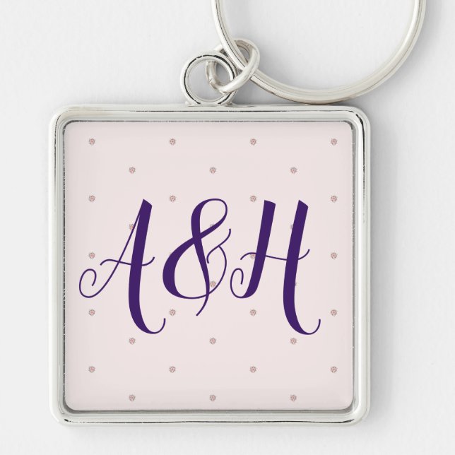 Lilac Pink Modern Couple Monogram Valentinstag Schlüsselanhänger (Vorne)