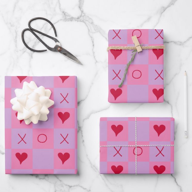 Lilac Pink XO Checkered Geschenkpapier Set (Vorderseite)