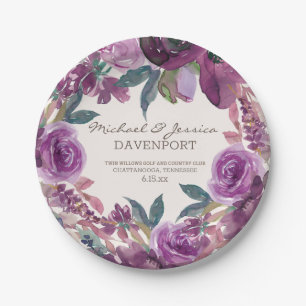 Lilac Plum Lila Wasserfarbenblütenhochzeit Pappteller