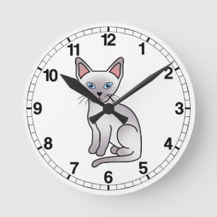 Lilac Point Siamese Katzen Cartoon Zeichnung Runde Wanduhr