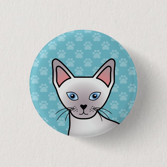 Lilac Point Siamese Rasse Cartoon Zeichnend Button (Vorderseite)