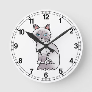 Lilac Point Tabby Birman / Ragdoll Katze Runde Wanduhr