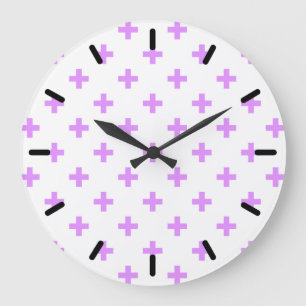 Lilac polka crosses on white große wanduhr