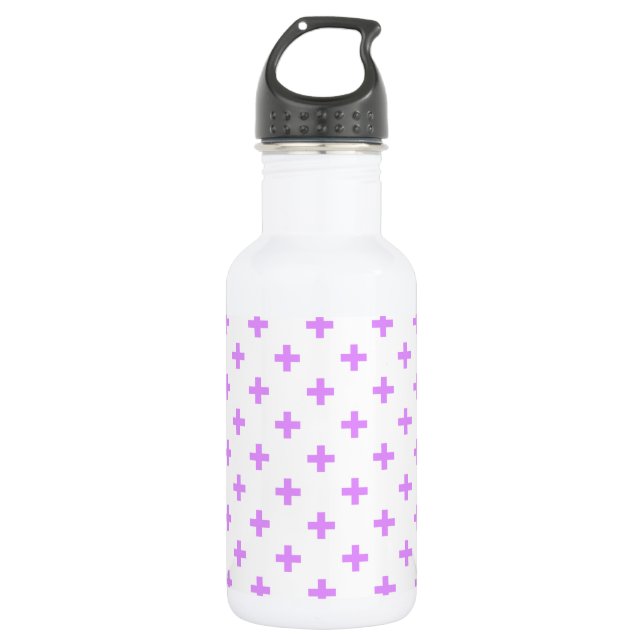 Lilac polka kreuzt auf weiß edelstahlflasche (Vorderseite)