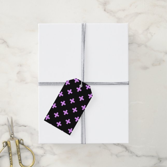 Lilac polka kreuzt schwarz geschenkanhänger (Mit Garn)