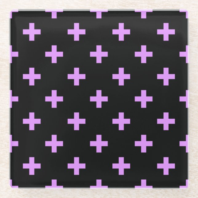 Lilac polka kreuzt schwarz glasuntersetzer (Vorderseite)