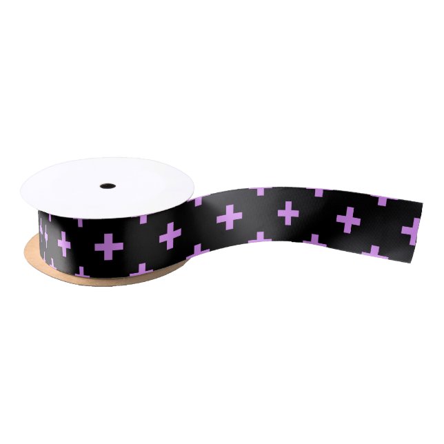 Lilac polka kreuzt schwarz satinband (Spule)