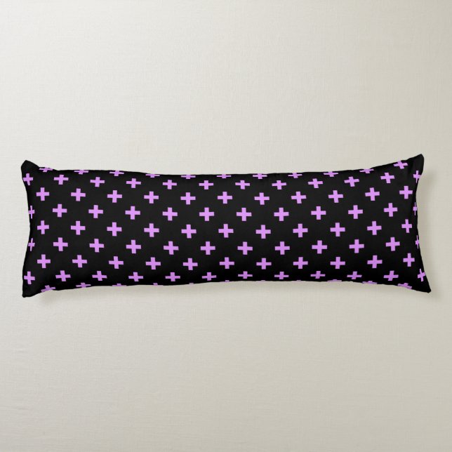 Lilac polka kreuzt schwarz seitenschläferkissen (Rückseite)