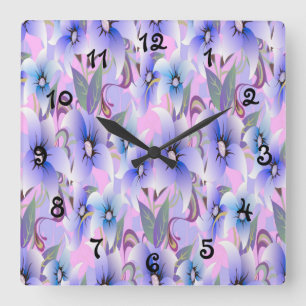 Lilac Poppies Quadratische Wanduhr