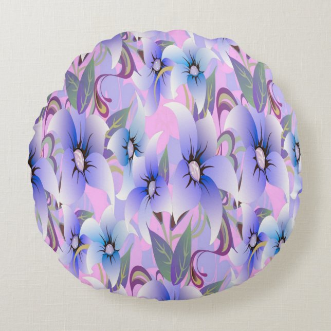 Lilac Poppies Rundes Kissen (Vorderseite)