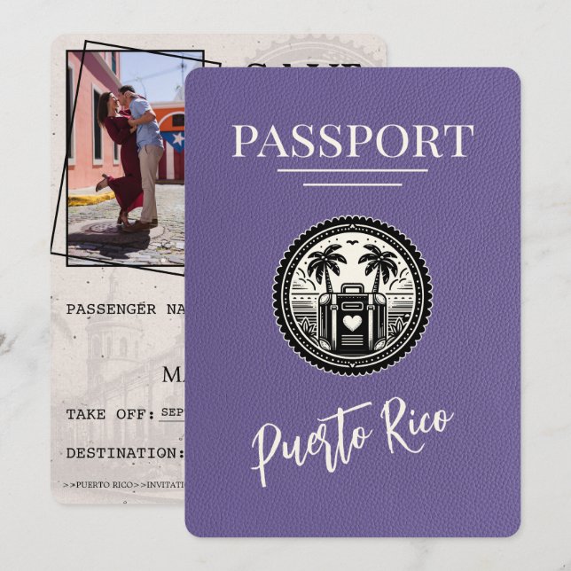Lilac Puerto Rico Passport Save The Date (Vorne/Hinten)