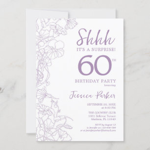 Lilac Purpl Weiße botanische Überraschung 60. Gebu Einladung