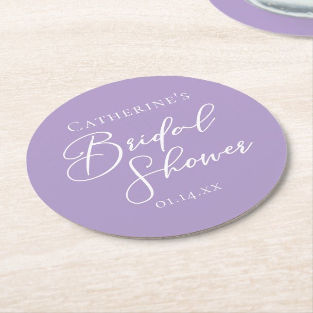 Lilac Purple Bridal Shower Personalized Runder Pappuntersetzer (Angewinkelt)