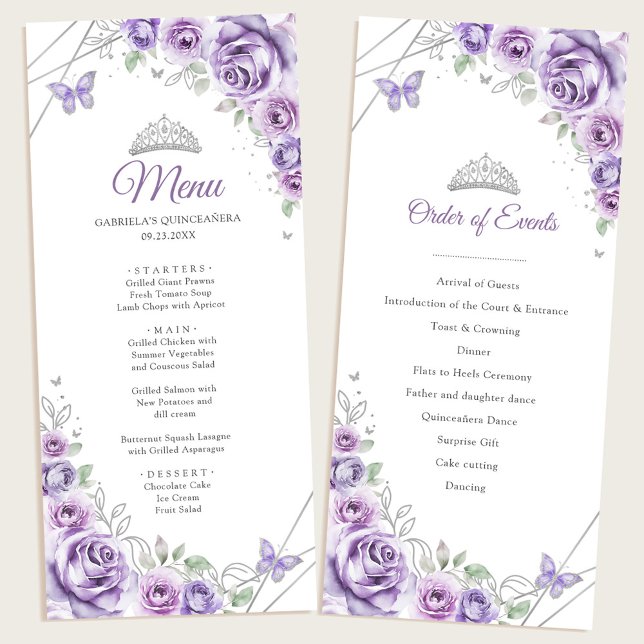 Lilac Purple Floral Quinceanera Program Menu Menükarte (Von Creator hochgeladen)