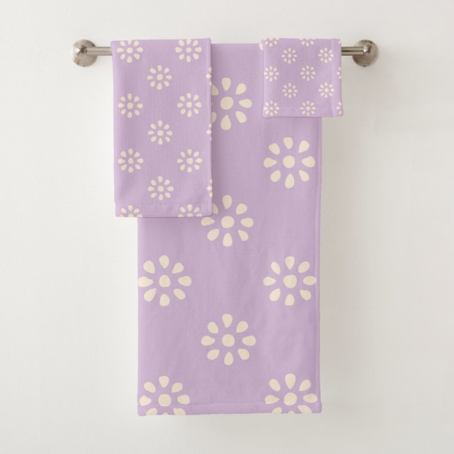 Lilac Purple Flowers Boho Ästhetisches Muster Badhandtuch Set (Insitu)