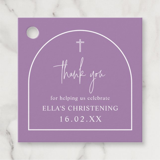 Lilac Purple Modern Arch Minimalist Christening Geschenkanhänger (Vorderseite)