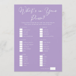 Lilac Purple Purse Items Bridal Shower Game Karte