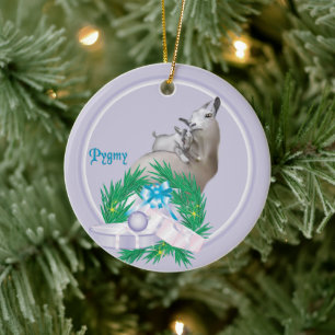 Lilac Pygmy Goat Wreath Holiday Keramik Ornament