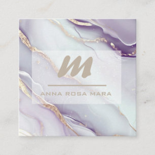 *~* Lilac QR AP66 Marble Glam Luxe Glitzer Initial Quadratische Visitenkarte