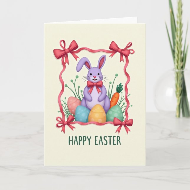 Lilac Rabbit Bow Pattern Card Karte (Vorderseite)