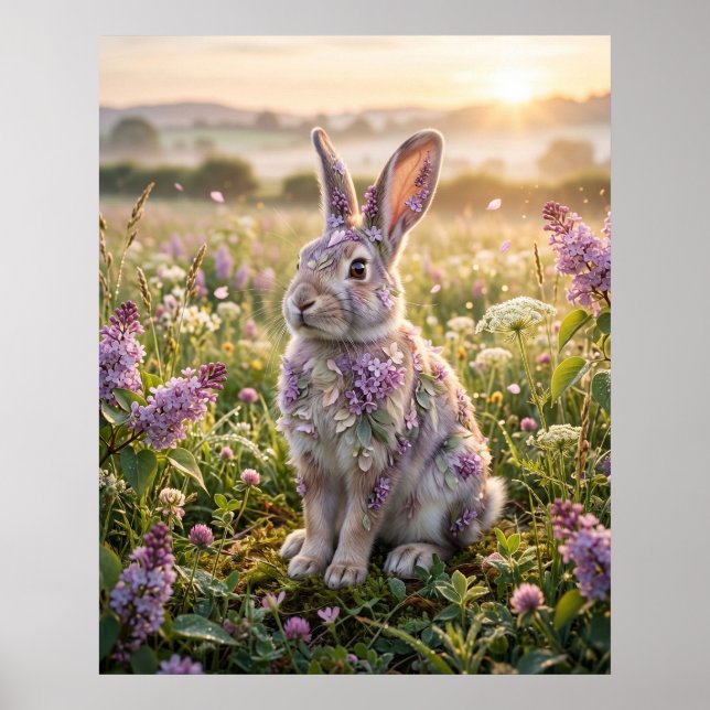 Lilac Rabbit Morning Meadow Poster (Vorne)