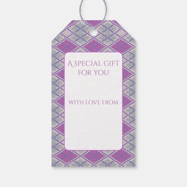 LILAC RAUTE STRICK Gift Tags Geschenkanhänger (Rückseite)