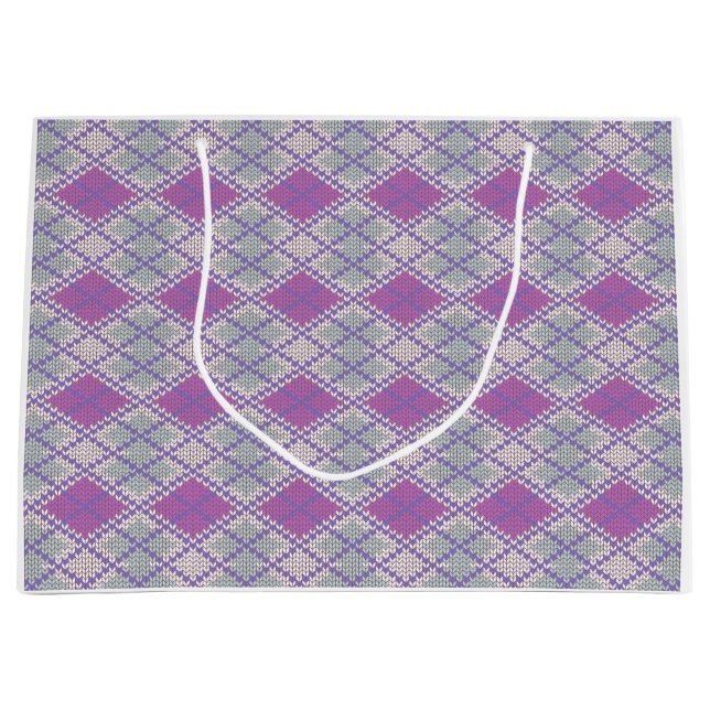 LILAC RAUTE STRICK Große Geschenktasche Geschenktüte (Vorderseite)