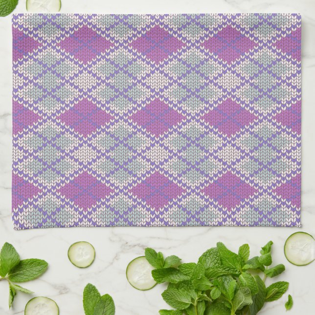 LILAC RAUTE STRICK Küche Geschirr Handtuch (Gefaltet)
