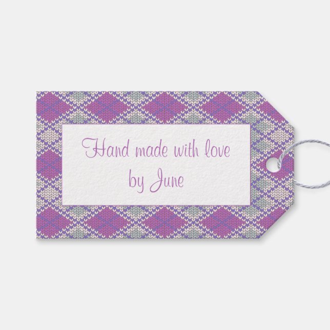 LILAC RAUTE STRICK Rechteck "Handgefertigte Tags" Geschenkanhänger (Vorderseite (Horizontal))