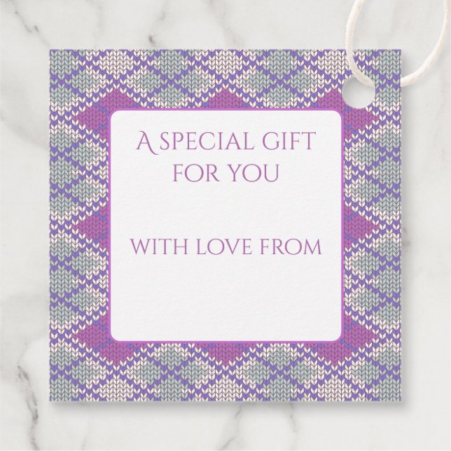 LILAC RAUTE STRICK Square Geschenketags Geschenkanhänger (Rückseite)