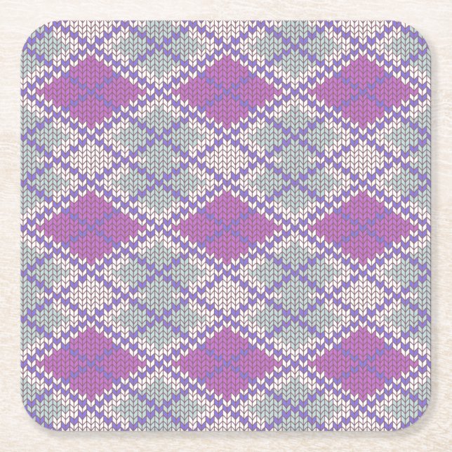 LILAC RAUTE STRICK Square Paper Untersetzer (Vorderseite)
