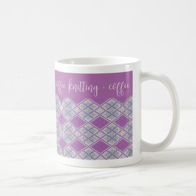 LILAC RAUTE STRICK "Stricken + Kaffee" Weiße Tasse (Rechts)
