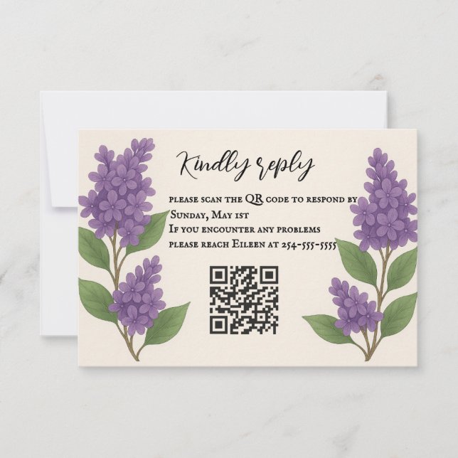Lilac Reverie QR Code RSVP Karte (Vorderseite)